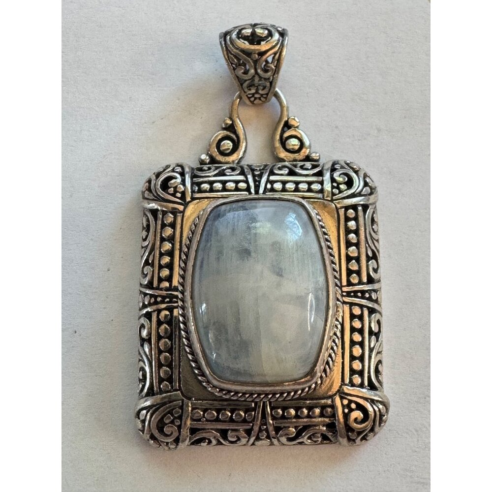 44.4mm Unbranded 925 Sterling Silver Slide Closure Pendant w/ Milky White Gems